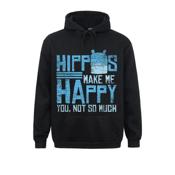 Hippo Suaygırları Beni Mutlu Tişörtü Kadın Erkek Uzun Kollu Tasarım Hoodies Komik Kış / Sonbahar Davlumbaz Özel