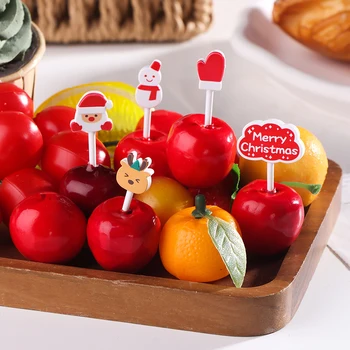 5 adet / takım Merry Christmas Hayvan meyve çatalı Gıda Sınıfı Plastik Mini Karikatür Çocuk Kek Meyve Kürdan Bento Öğle Yemeği Parti Dekorasyon