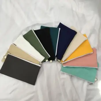 Yeni Varış Renkli boş tuval fermuar Kalem durumlarda Cep telefonu debriyaj çanta pamuk kozmetik Çantaları LX8398