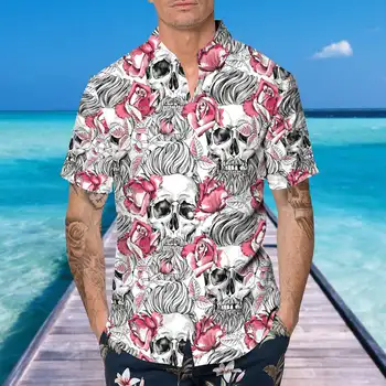 Korku Kafatası Plaj havai gömleği erkek 3D Baskı Hawaii Kısa Gömlek erkek kadın Harajuku Rahat Gömlek Unisex Avrupa Boyutu