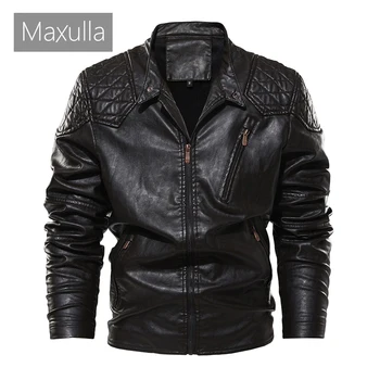 Maxulla Kış erkek PU Ceket Moda Adam Sıcak Deri Mont Erkek Nedensel Slim Fit Faux Deri Motosiklet Ceketler Giyim