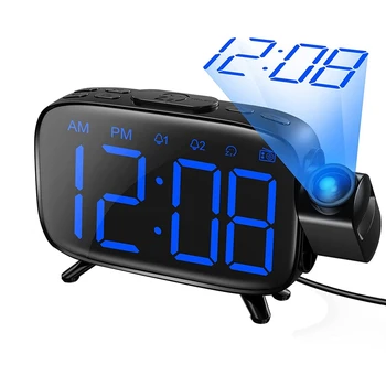 Projeksiyon Çalar saat radyo İle 180 ° Projektör, 7 Sesler Çift Alarm, Erteleme, Kısılabilir Büyük LED Ekran Saat Çocuk İçin