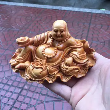 9 cm Ahşap Gerçekçi Uğurlu Budist Maitreya Heykelcik Oyma Narin Buda Cep El Adet Zanaat