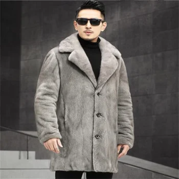 Taklit Vizon Kürk Ceket Erkek deri ceketler Orta Uzun Elbise Tüm Kalınlaşmak Sıcak Kış Manteau Homme Hiver 2022 De L Casacos