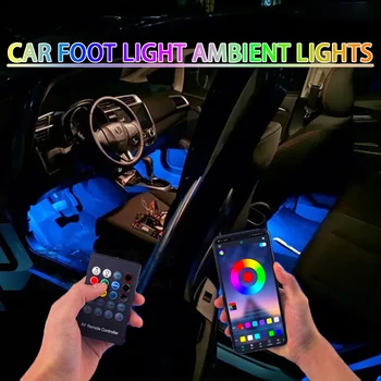 4 İn 1 Araba Ayak Ortam İşıkları Otomatik Led RGB Neon İç İşık USB App Uzaktan Kumanda Ortam Atmosfer Lambası Araba Aksesuarları