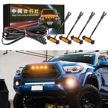 4 adet Araba ön ızgara led ışık Raptor Tarzı ızgara kapağı Kiti Toyota RAV4 2019-2021 Amber ızgara ışık s Led Lamba