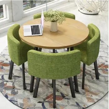 Basit resepsiyon masası ve sandalye kombinasyonu müzakere masa dükkanı salonu masa ve ofis rahat yuvarlak masa parti masa.