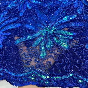 kraliyet mavi Afrika Dantel Kumaş İçin 2021 Yüksek Kalite Dıy Elbise Fransız Sequins Nijeryalı Dantel Kumaşlar Parti Düğün İçin