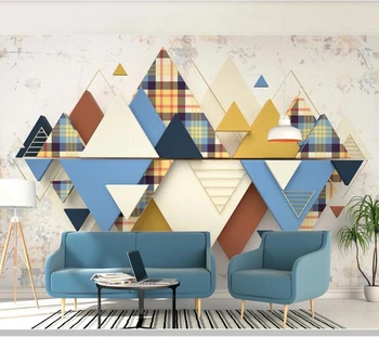 Papel de parede Retro ekose geometrik üçgen mozaik 3d duvar kağıdı, oturma odası yatak odası mutfak duvar kağıtları ev dekor duvar