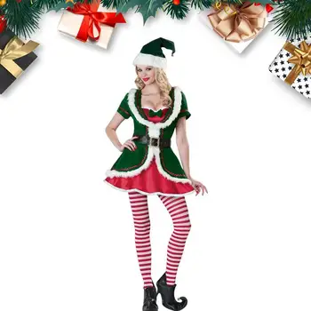 Bayan Elf Kostüm Noel Seksi Noel Kostümleri Kadınlar İçin Yetişkin Kadife Noel Elbise Seksi Yeşil Noel Ağacı Giyim