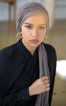 JTVOVO 2021 Yeni Müslüman Kadınlar Katı Renk Jersey Başörtüsü Nefes Merserize Pamuk Başkanı Wrap Eşarp Başörtüsü Türban İslam Peçe