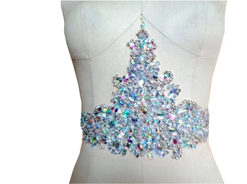 ZBROH Saf el yapımı göz kamaştırıcı temizle AB renk başarmak on Rhinestones aplike kristaller yamalar 36 * 18 cm DIY elbise aksesuar