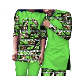 2 Parça Set Afrika Dashiki Baskı Çift Giyim Severler Erkekler kadınlar için Gömlek ve pantolon uzun kollu rahat Moda WYQ106