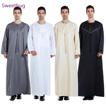 Müslüman Arapça Elbise Erkekler Abaya Kaftan Erkek Giyim İslam Uzun Kollu Namaz Elbise Adam 2021 için