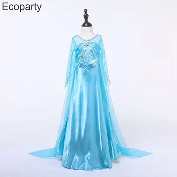 Kızlar Kar Prenses Cosplay Kostüm Çocuklar İçin 4-10 Yıl Cadılar Bayramı Karnaval fantezi parti elbisesi Up Çocuk Mavi Örgü Sequins Elbise