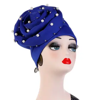 Moda Büyük Çiçek Türban Kapaklar Kadınlar için Boncuk Başörtüsü Kaput Kadın Kafa Sarar Arap Şapka Afrika Headtie Turbante