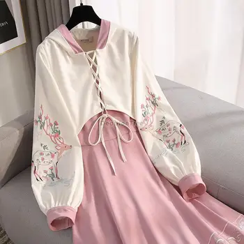 2023 sonbahar kış çin tarzı rahat günlük hanfu elbise seti nakış kadın cheongsam hanfu iki parçalı set kostüm a263