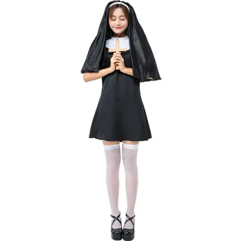 Kadınlar için cadılar bayramı Kostümleri Rahibe Kostüm Fantasia Adulto Dini Kardeş Cosplay Giyim Elbise Başörtüsü Çapraz
