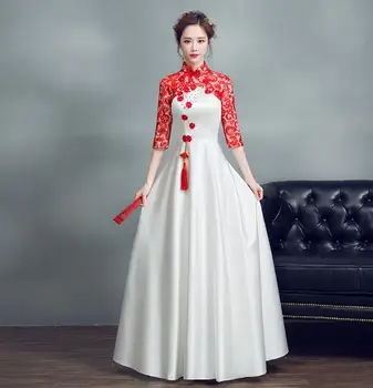 Cheongsam Elbise Eski Çin Tarzı Kadın yaz elbisesi Sahne Kostümleri Geliştirme Dantel