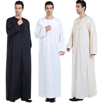 Erkek Müslüman Kaftan İslam Thobe Jubba Dishdasha Elbise Suudi Arap Uzun Kollu Gevşek Abaya Erkekler Kaftan Giyim Jubba Thobe Elbiseler