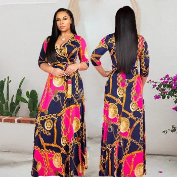 Afrika Geleneksel Dashiki Artı Boyutu Elbiseler Kadınlar için Sonbahar Zarif Maxi uzun elbise Kadın Yarım Kollu Çiçek Vintage Bayanlar