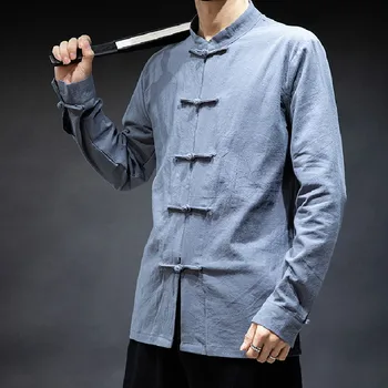 Erkek Geleneksel Çin Giyim Keten Rahat Gömlek Hanfu Kung Fu Tai Chi Ana Giyim pamuk gömlekler