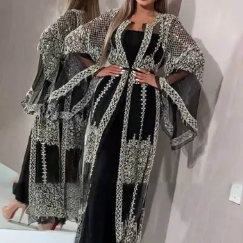 Afrika Lüks Femme Kimono Kaftan Robe Dubai İslam Başörtüsü Müslüman Elbise Abaya Kaftan Marocain Katar Umman Türkiye Giyim 2 Pices