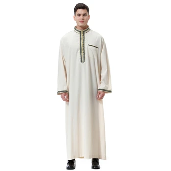 Ramazan Moda Erkekler Elbiseler Müslüman uzun kollu giyim Nakış Arap Dubai Hint Orta Doğu İslam Adam Jubba Thobe Artı Boyutu