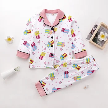 Bebek Kız Giysileri 2 adet Setleri Pamuk Rahat Yumuşak Hediye Kutusu Çiçek Baskı Tek göğüslü Üstleri + pantolon Kış Bebek Pijama Seti 2-7Y