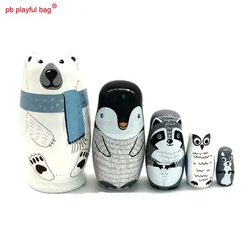 PB Oynak çanta Beş katlı beyaz ayı Rus bebekler hayvan oyuncak seti Noel doğum günü hediyesi ahşap DIY el sanatları dekorasyon HG82
