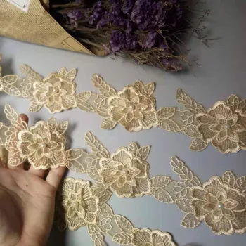 2 Yard Altın Pamuk İnci Çiçekler Yaprak İşlemeli Dantel Trim Şerit Kumaş Dikiş Malzemeleri Zanaat Konfeksiyon Dekorasyon İçin 10cm Yeni