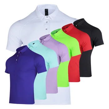 Erkek Polyester Golf Kıyafeti Yaz Spor Spor Kısa Kollu Gömlek Golf Gömlek Açık Eğitim Nefes Yumuşak yakalı tişört