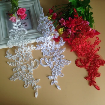 2 Pairs Kapalı Beyaz Beyaz Kırmızı Iplik Zanaat DIY Polyester Nakış Yamalar Çiçekler Dantel Aplike Aksesuarları Gelin Peçe Için T15