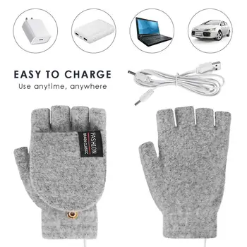 USB elektrikli ısıtmalı eldiven kapaklı çift taraflı ısıtma eldiven Mitten su geçirmez bisiklet kayak parmaksız Guantes el ısıtıcı