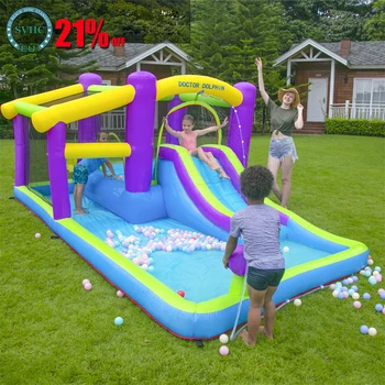 Yetişkinler İçin şişme Havuz Eğlence Parkı Çocuk Kapalı Ve Açık Şişme Kale Trambolin Slayt İle Fan 406 * 285 * 180 cm