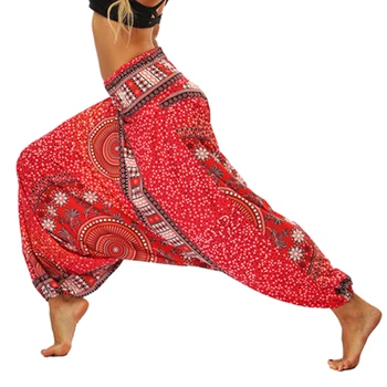 Yüksek Bel Kadın Yoga Pantolon Kırmızı Spor Pantolon Spor Palazzo Nokta Alt Hindistan Tarzı Vintage Bloomers Gevşek Plage egzersiz pantolonları