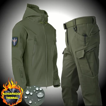 M65 Kış Askeri Taktik Erkek Ceket Takım Elbise Açık Balıkçılık Su Geçirmez Sıcak Yürüyüş Avcılık Eşofman Seti Termal Ceket