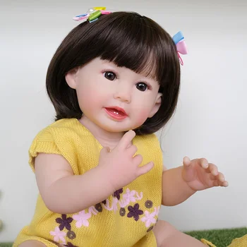 NPK 55 CM Gerçekçi Tam Vücut Yumuşak Silikon Vinil Reborn Yürümeye Başlayan Kız Bebek gerçekçi gerçek bebek peruk saç ıle kız ıçin hediye