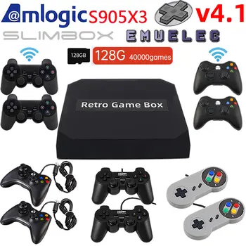 Retro Oyun Konsolu TV Video Oyunları Çift Sistem EmuELEC 4.1 S905X3 Tak Ve Çalıştır 128G Dahili 50 Emülatör PSP/PS1/DC/N64