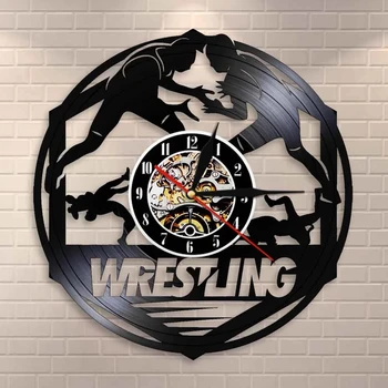 Güreş Savaş Spor Vinil Kayıt duvar saati Westlers Grappling Freestyle Mücadele Dövüş Duvar Sanatı duvar saati İzle Fighter Hediye
