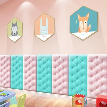 Kendinden yapışkanlı 3D duvar çıkartmaları Kalınlaşmak Tatami Anti-çarpışma Duvar Mat çocuk Yatak Odası Yatak Yumuşak Yastık 4MM