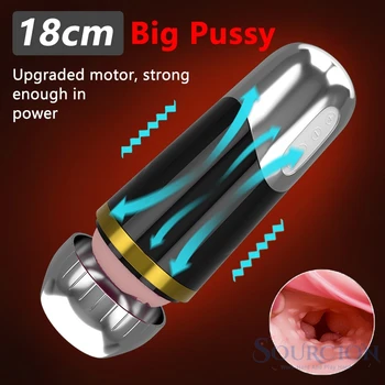 Sourcion Erkek mastürbasyon kupası Büyük Kedi Elektrikli Titreşim Vajina Gerçek Pussy mastürbasyon için seks makinesi Yetişkin Seks Oyuncakları Erkekler için