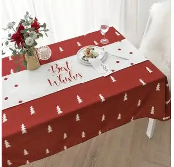 basit kırmızı beyaz geometrik desen masa örtüsü pamuk keten dayanıklı masa örtüsü dekoratif masa masa örtüsü kapalı