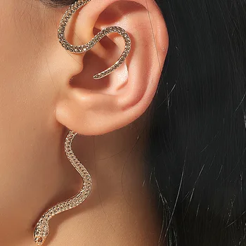 Retro Zirkon Yılan şeklinde Kulak Klipleri Avrupa ve Amerikan Ins Tarzı deliksiz Kulak Klipleri Abartılı Kişilik Küpe Kadınlar için
