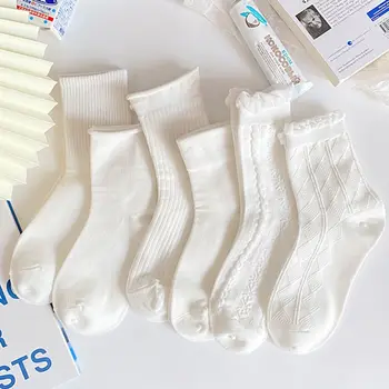 Yeni Kore Lolita Beyaz Fırfır Çorap Kadınlar İçin Elmas Büküm Pamuk Çorap Femme Tatlı Şerit JK Çorap Ayak Bileği Elbise Çorap