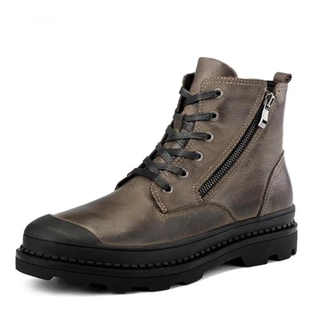 Vintage Stil Erkek Botları Doğal Deri Sonbahar Ve Kış Ayakkabı Su Geçirmez İş Güvenliği ayakkabıları Erkekler Kaliteli yarım çizmeler