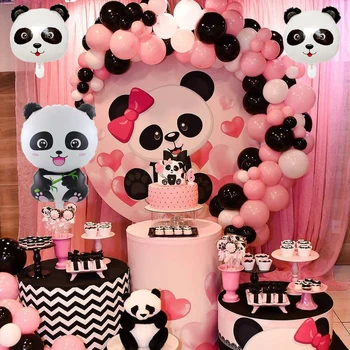 Siyah Beyaz Pembe Balon Garland Kiti Panda Temalı Parti Malzemeleri Lateks Balonlar Bebek Duş Kızlar Doğum Günü Düğün Gelin