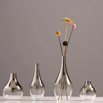 Yaratıcı Ev Dekorasyonu Nordic Çiçek Cam Vazo Yaratıcı Gümüş Degrade Kurutulmuş Eklemek Masaüstü Teraryum Takı Dekorasyon Çiçek