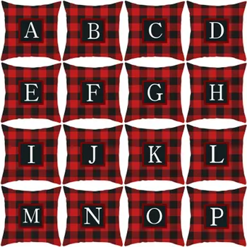 Noel Yastıkları Durumda 26 Mektup Baskı Yeni Keten Kırmızı İskoç Ekose Noel Dekoratif Yastıklar Kanepe Kanepe Yatak