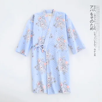 Japon Tarzı Kadın Rahat Rahat Elbiseler Sevimli Baskı Pijama Lamine Pamuk Gevşek Kimono Hanfu Gecelik Pijama
